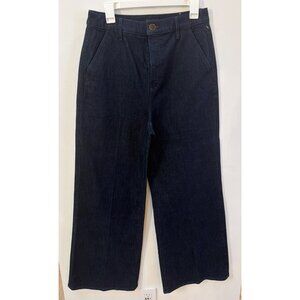 Ann Taylor High Rise Wide-Leg Denim Trouser Pants Size 10 Navy Blue Cotton Blend